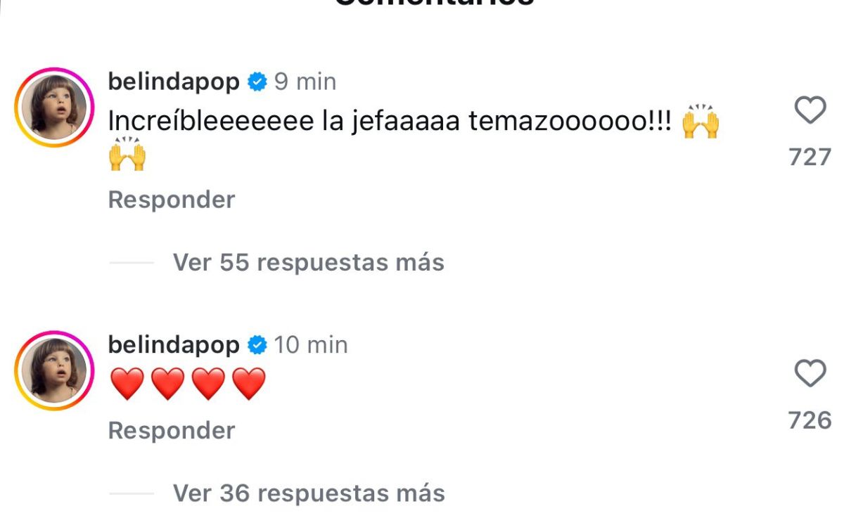Comentarios de Belinda para Cazzu (Instagram)