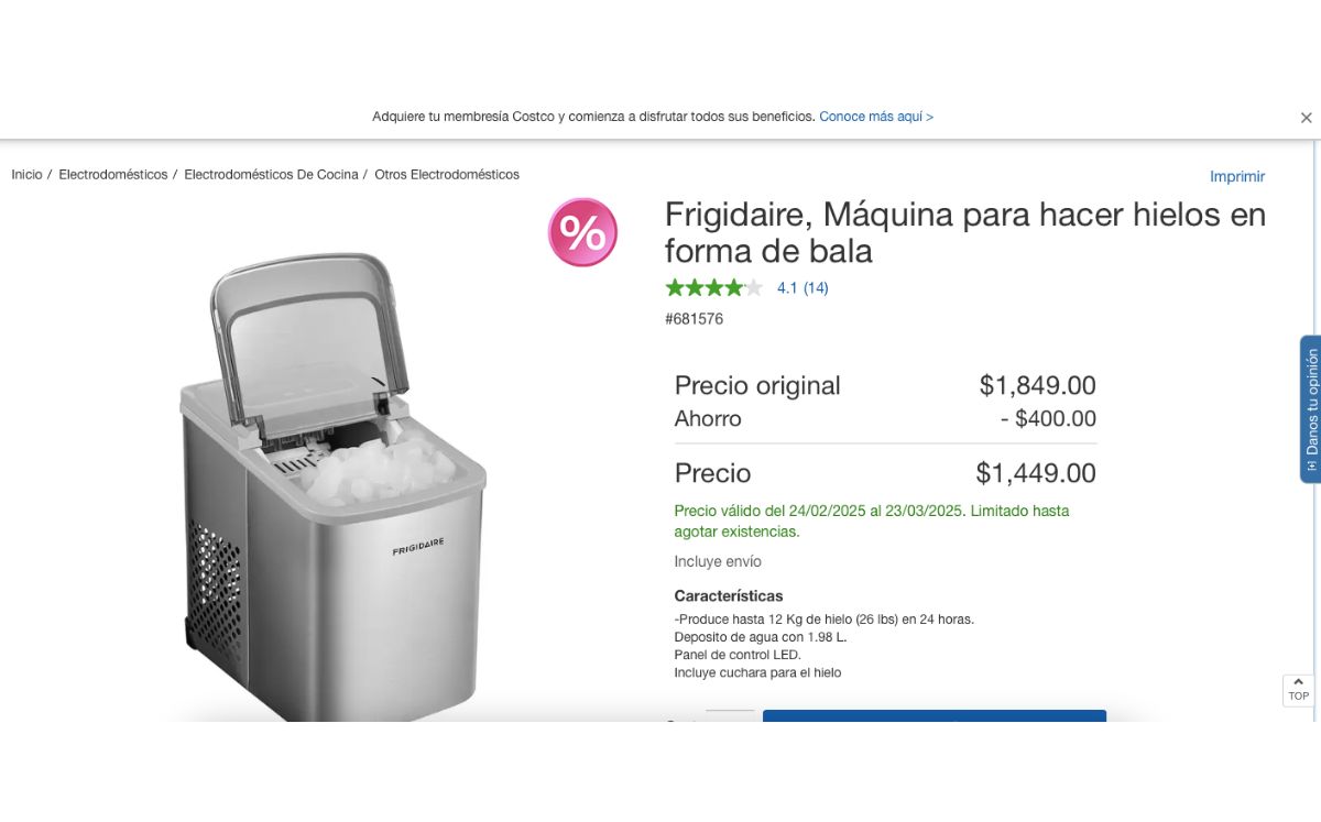 Máquina para hacer hielos (Costco)