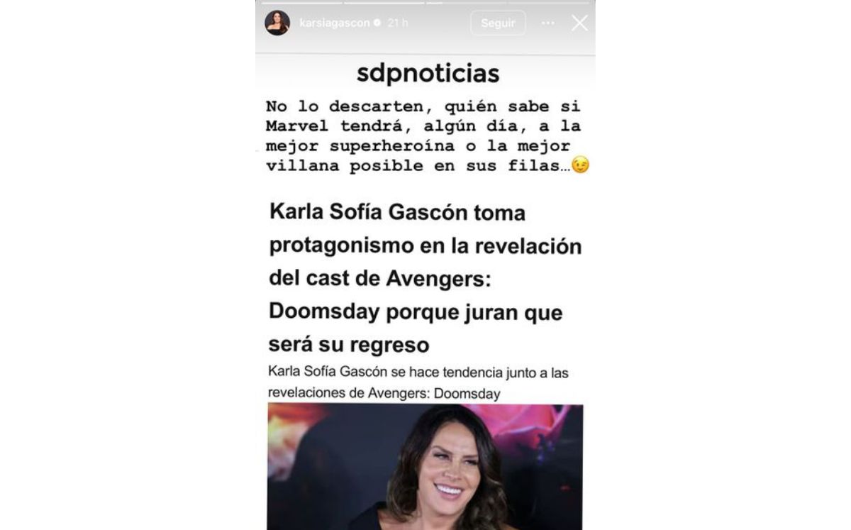 Las declaraciones de Karla Sofía Gascón sobre su participación en Marvel (Instagram)