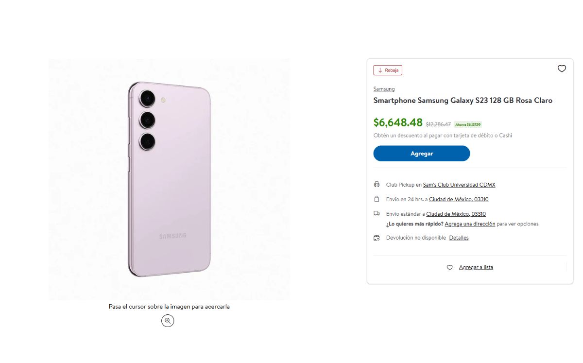 Sam's Club remata Samsung Galaxy S23 con gran descuento (Foto: Sam's Club)