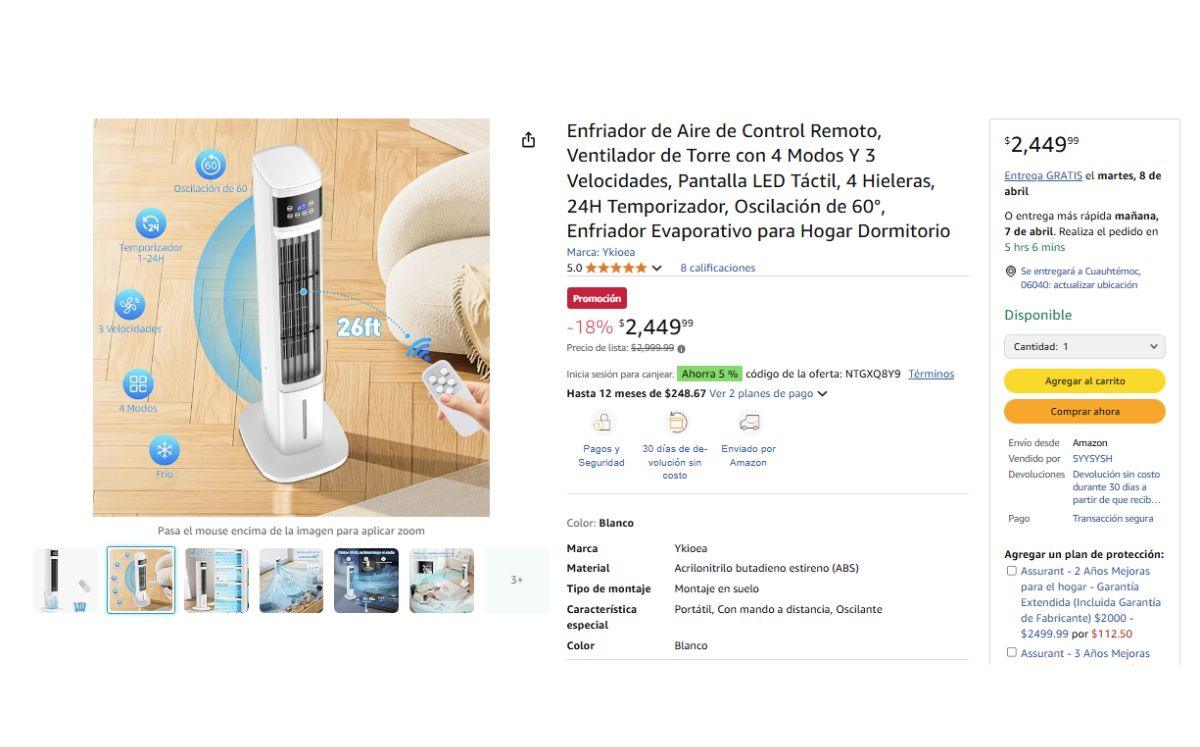 Este enfriador de aire está en oferta en Amazon (Foto: Amazon)