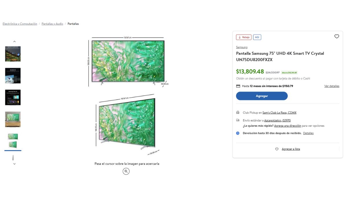 Sam's Club remata pantalla Samsung de 75 pulgadas (Foto: Sam's Club)