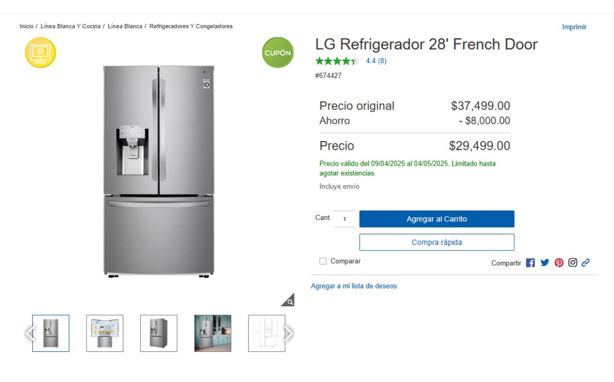 El refrigerador LG French Door 28' en oferta (Foto: Costco)