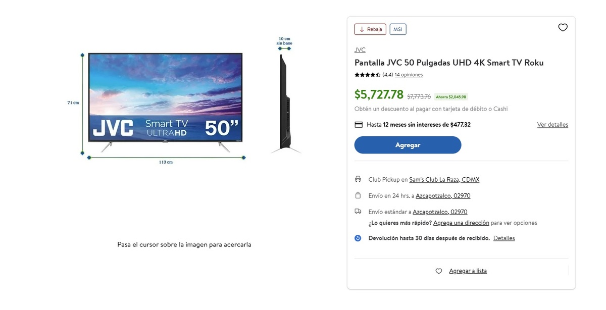 Sam's Club remata pantalla de 50 pulgadas a gran precio (Foto: Sam's Club)