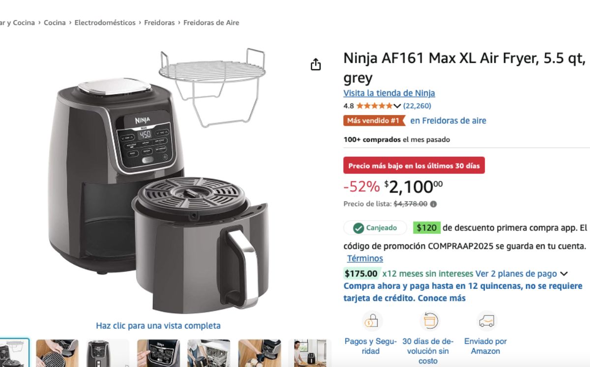 Precio de la freidora de aire Ninja en descuento (Amazon)