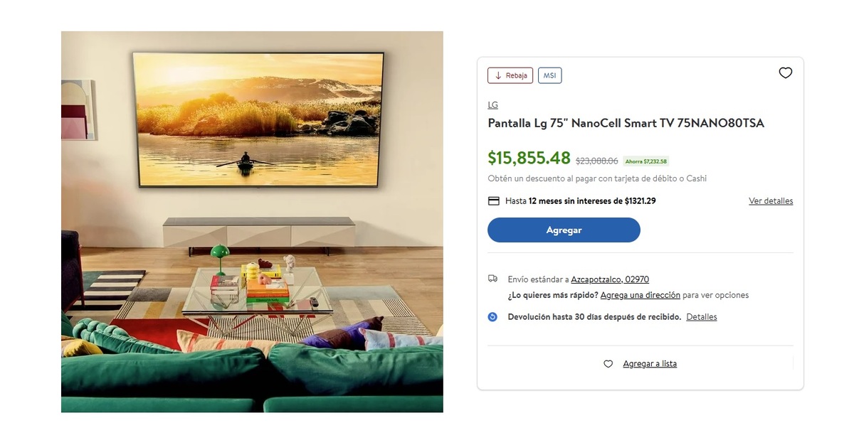 Así se ve la pantalla LG NanoCell Smart TV de 75 pulgadas (Foto: Sam's Club)