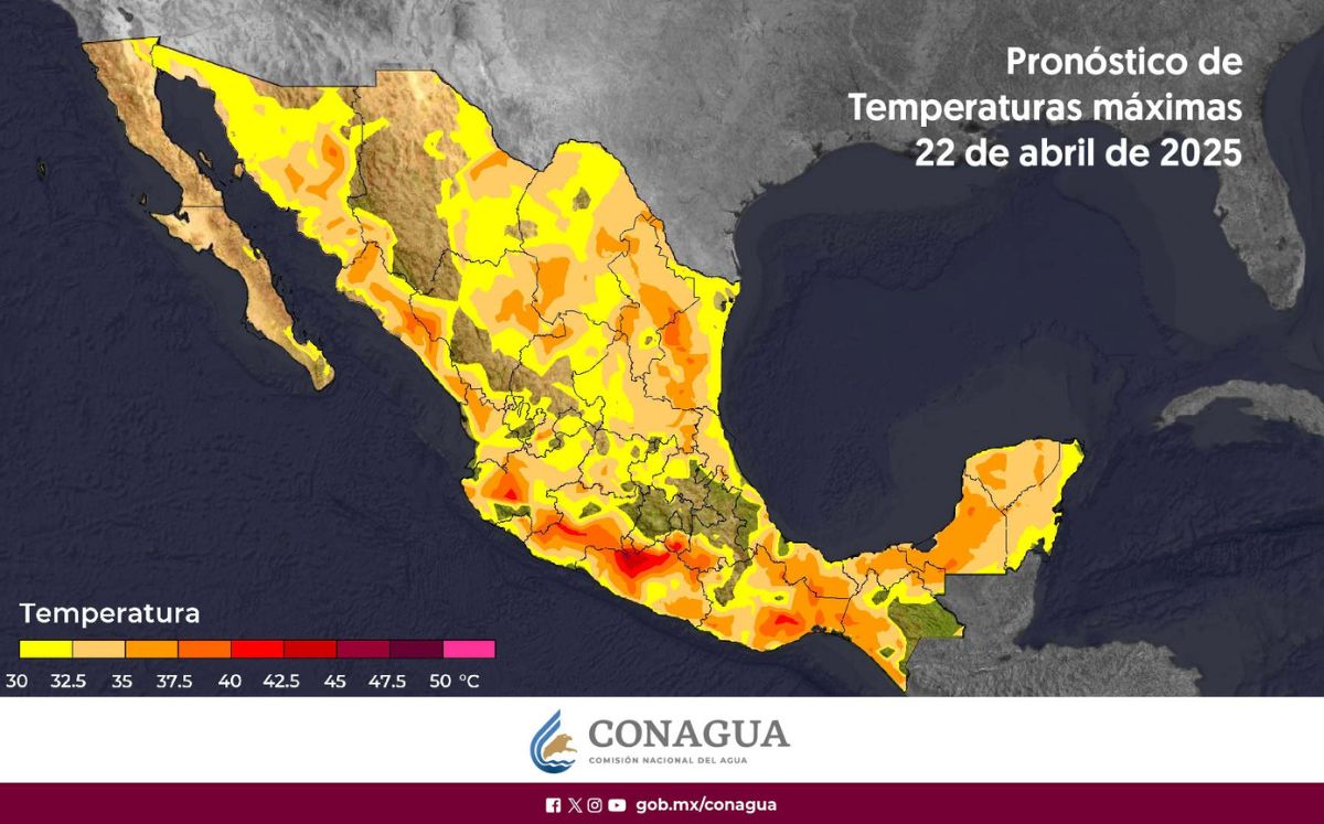 Mapa de los estados afectados por el calor (CONAGUA)
