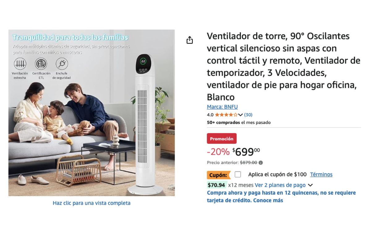 Precio del ventilador 90º en oferta (Amazon)