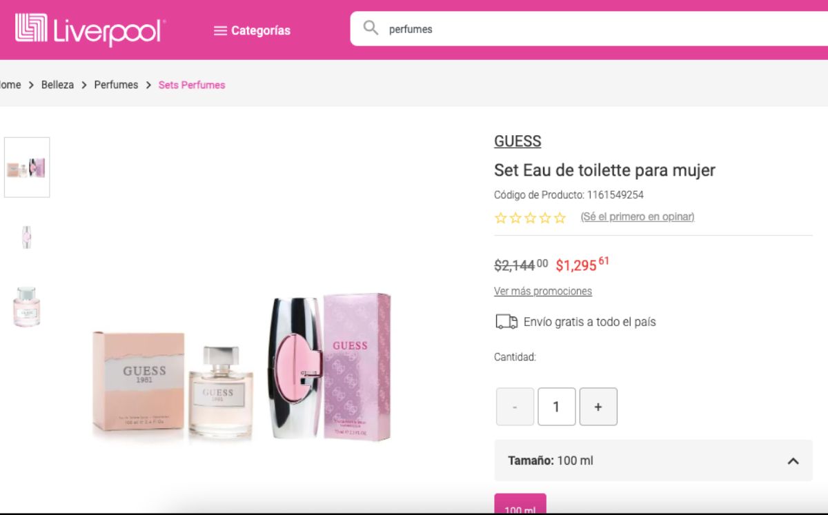 Set de perfumes Guess casi a mitad de precio (Liverpool)