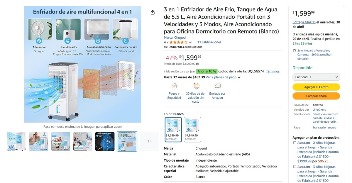 Oferta del enfriador de aire 3 en 1 (Foto: Amazon)