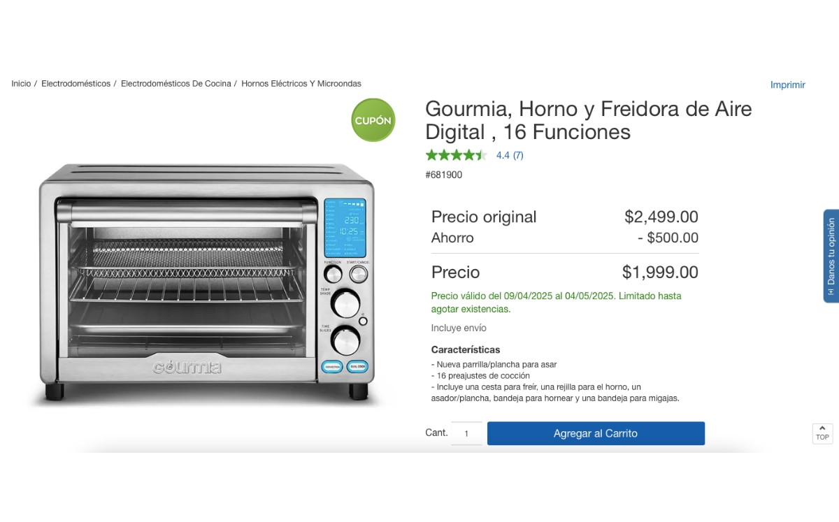 Precio cel horno con freidora de aire incluida (Costco)