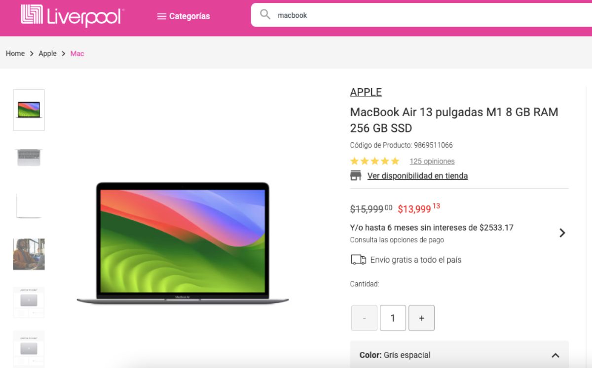 Precio de la Macbook Air de 13 pulgadas en descuento (Liverpool)