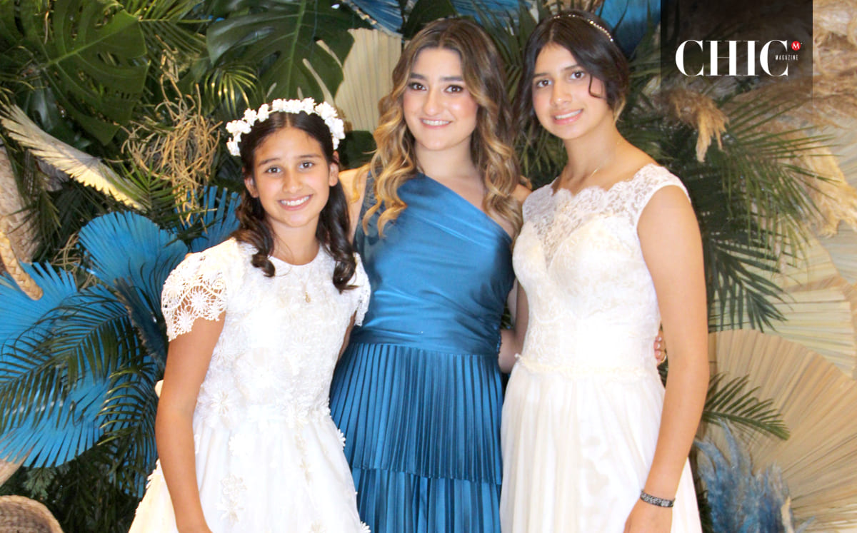 MATILDA ORGANISTA, JAZNY AGUILAR y FABIANA ORGANISTA fueron recibidas con una decoración en follajes verdes, cafés y azules por parte de Bloom