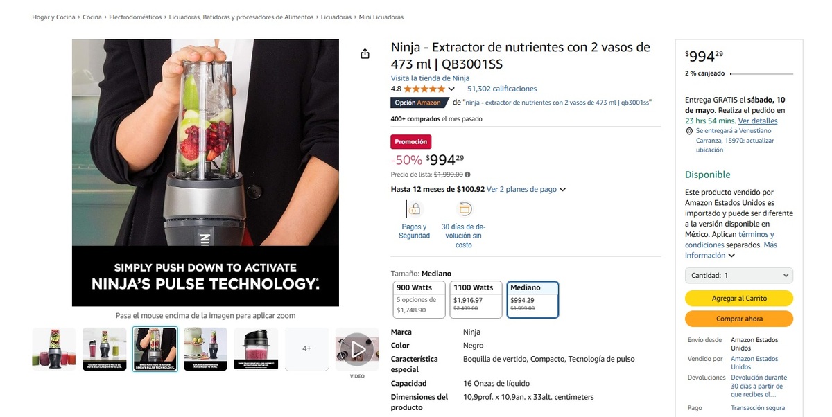Rebaja de extractor de nutrientes Ninja a mitad de precio (Foto: Amazon)