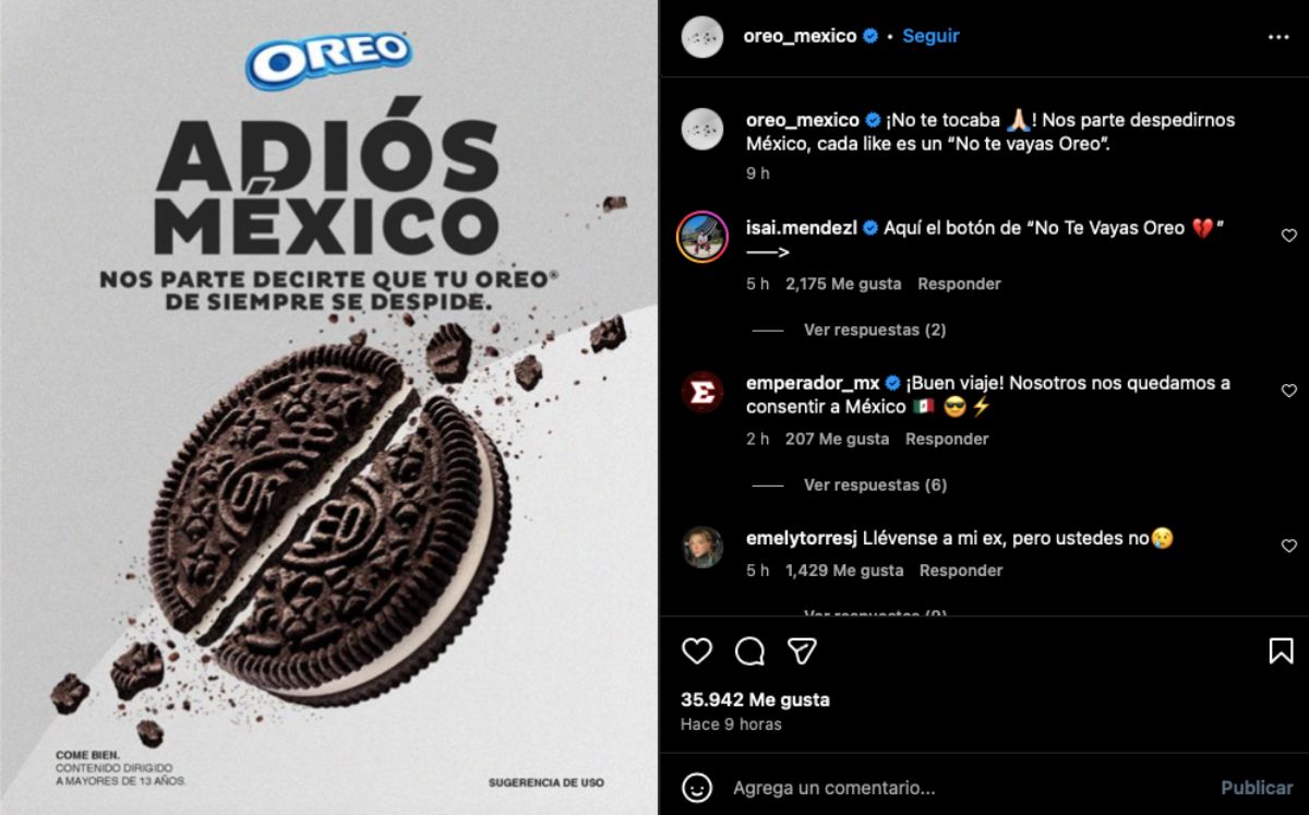 Oreo anuncia que se va de México (Instagram)