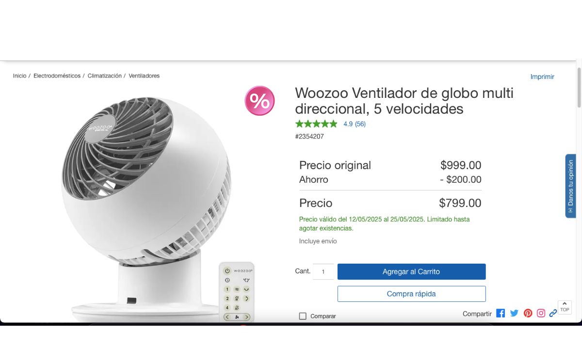 Precio del ventilador de Costco (Costco)