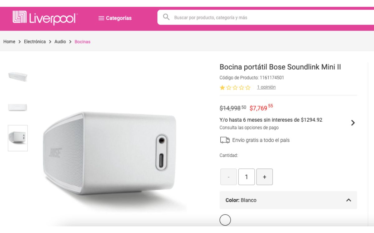 Precio de la bocina portátil Bose (Liverpool)