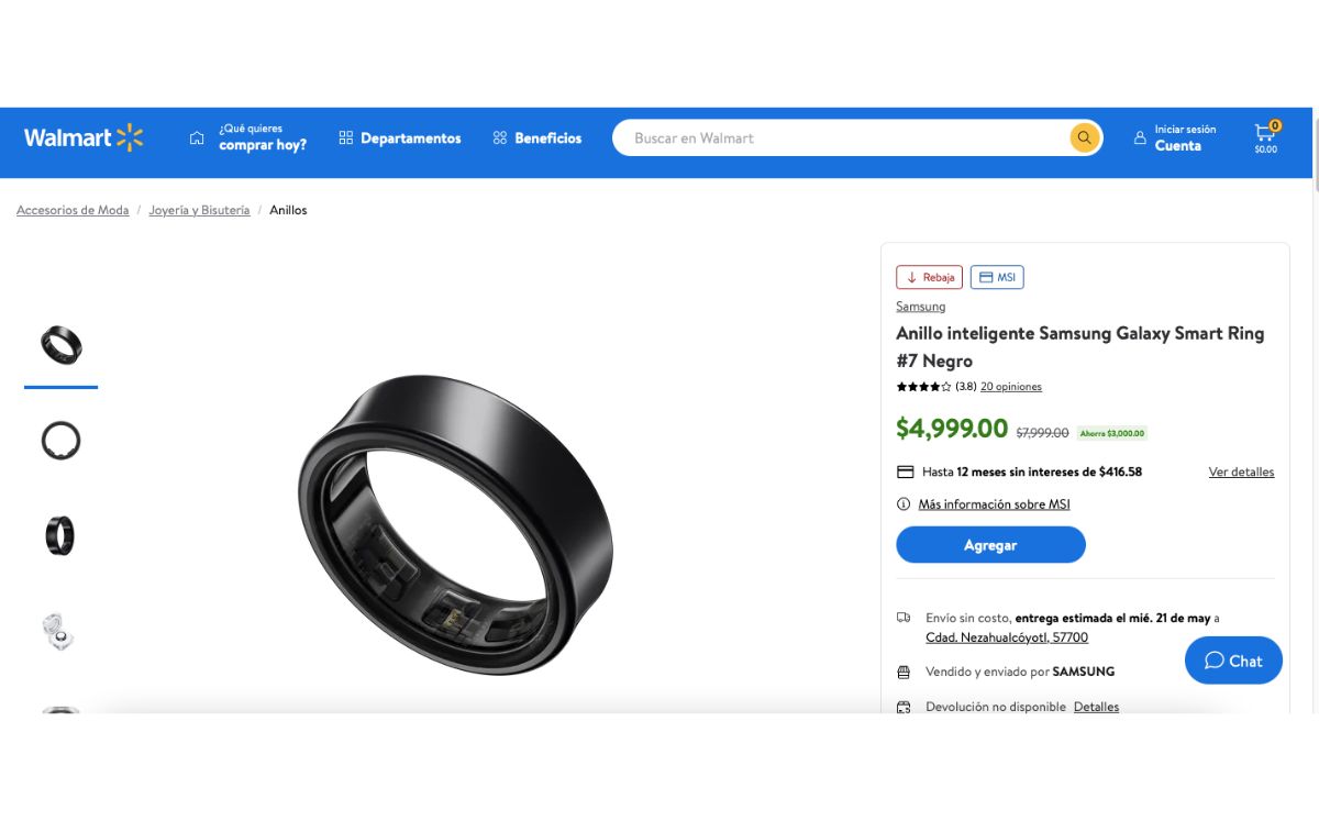 Precio del Galaxy Smart Ring en oferta (Walmart)