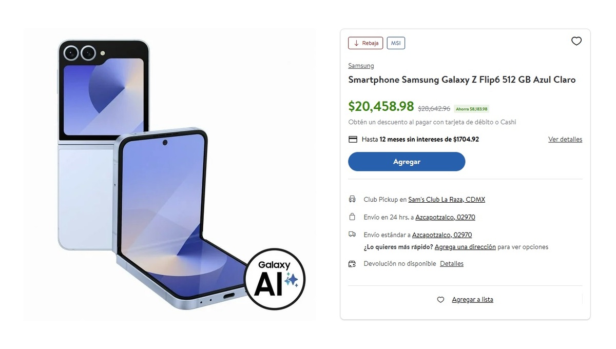El Samsung Galaxy Z Flip6 está con un gran descuento (Foto: Sam's Club)
