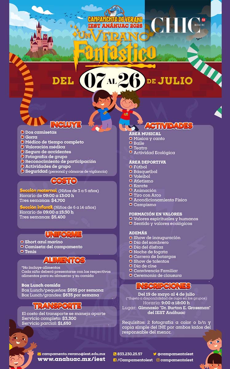 Itinerario de actividades del campamento Un Verano Fantástico / Foto: IEST Anáhuac
