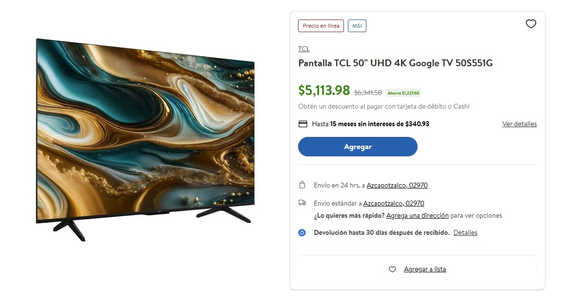 Excelente oferta de la pantalla TCL de 55 pulgadas (Foto: Sam's Club)