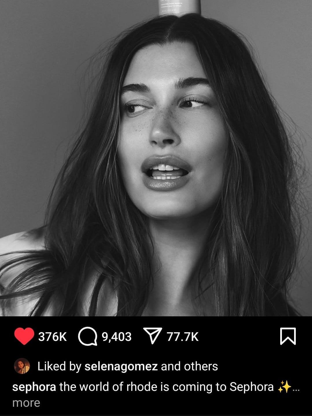 Selena Gomez le da like a publicación sobre Hailey Bieber (Instagram)