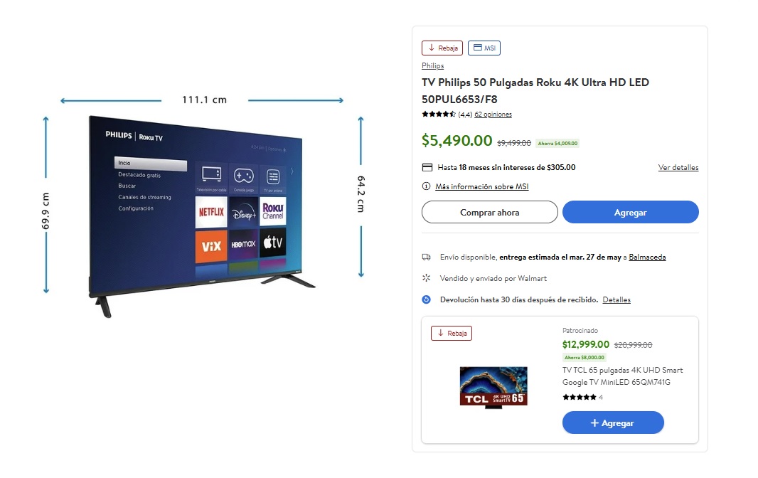 Oferta de Walmart en pantalla de 50 pulgadas  (Foto: Walmart)