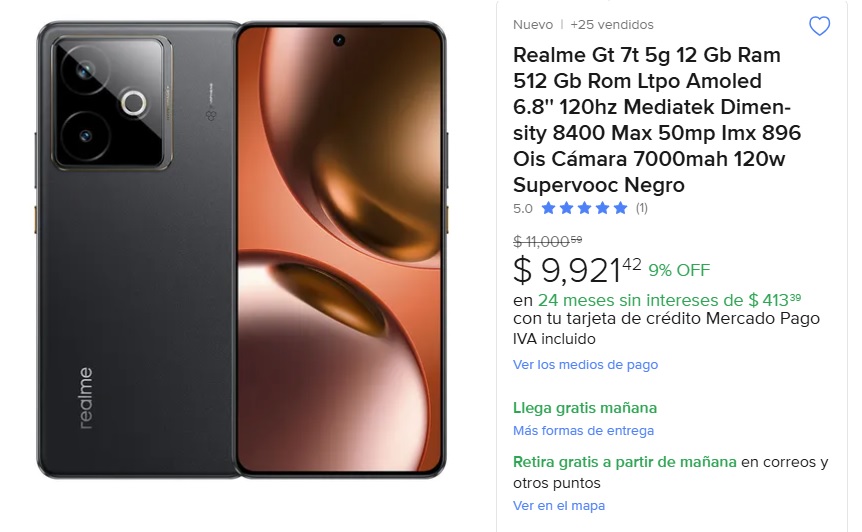 Oferta del realme GT 7 en el Hot Sale (Foto. Mercado Libre)