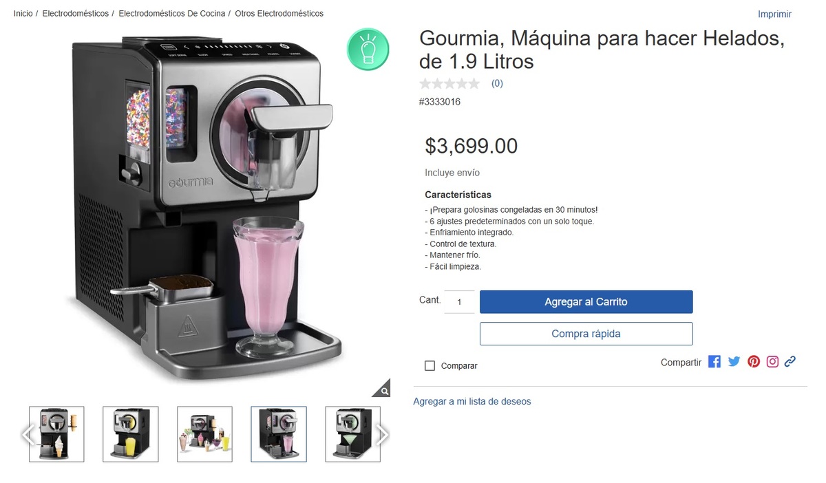 Oferta de la máquina para hacer helados Gourmia (Foto: Costco)