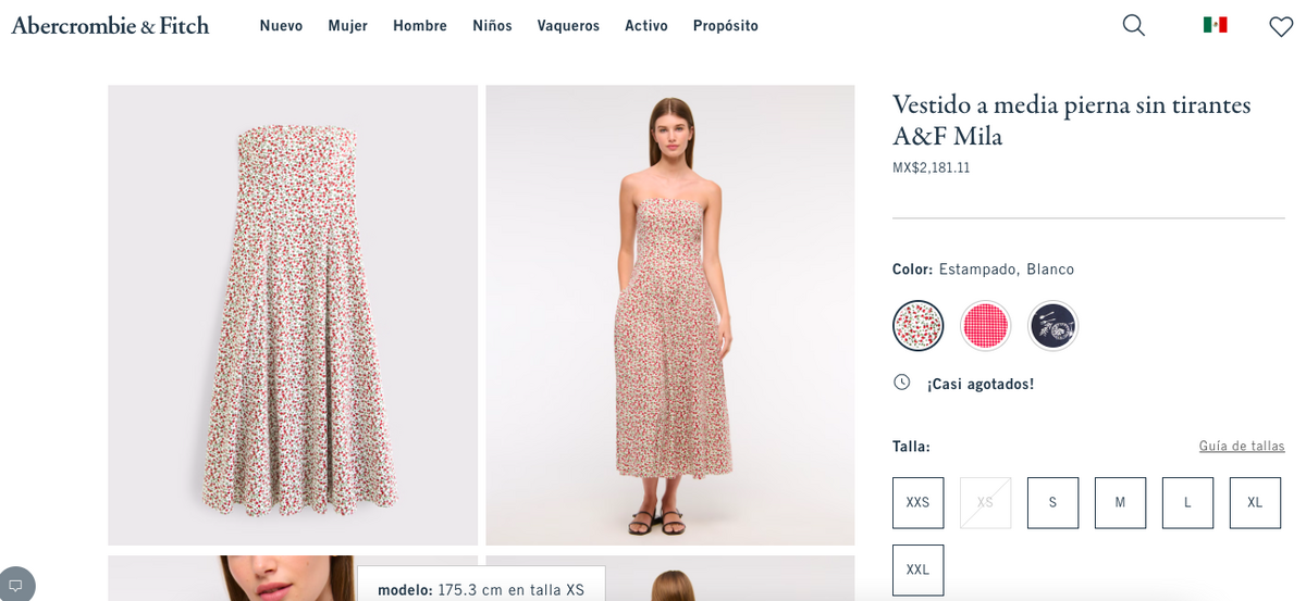 Vestido que usó Mariana Rodríguez (Abercrombie & Fitch)