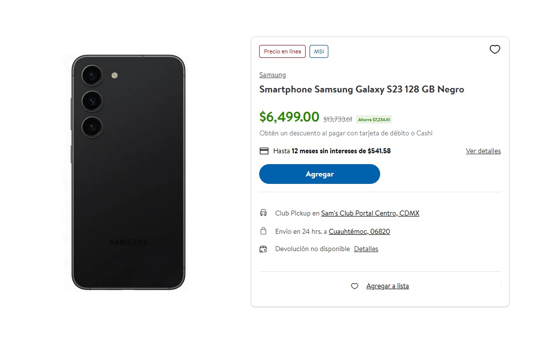 Oferta del Samsung Galaxy S23 en Walmart (Foto: Walmart)