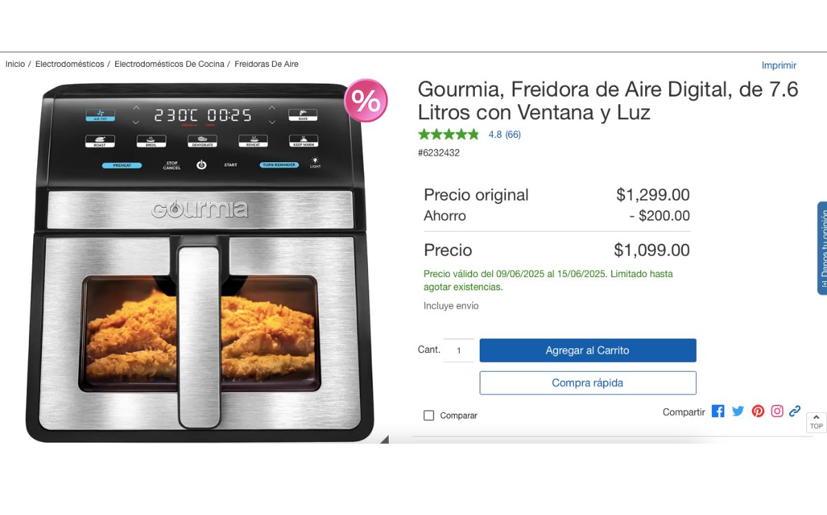 Conoce la impresionante oferta que Costco ha puesto en la freidora de aire Gourmia (Costco)