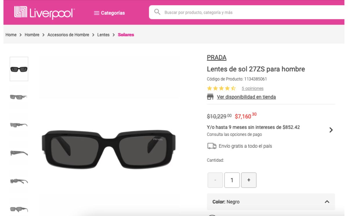 Gafas de sol Prada en descuento (Liverpool)