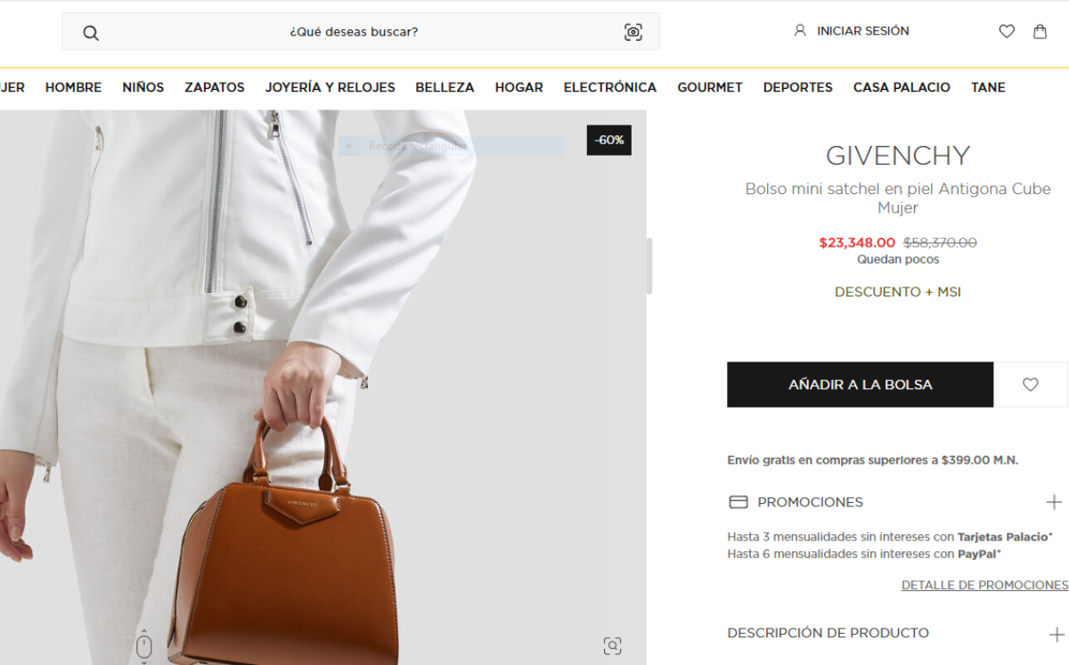 60% de descuento en bolso Givenchy (Foto: Palacio de Hierro)