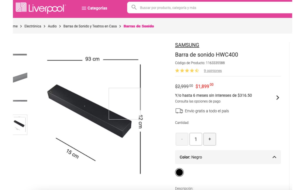 Precio de la barra de sonido en oferta (Liverpool)