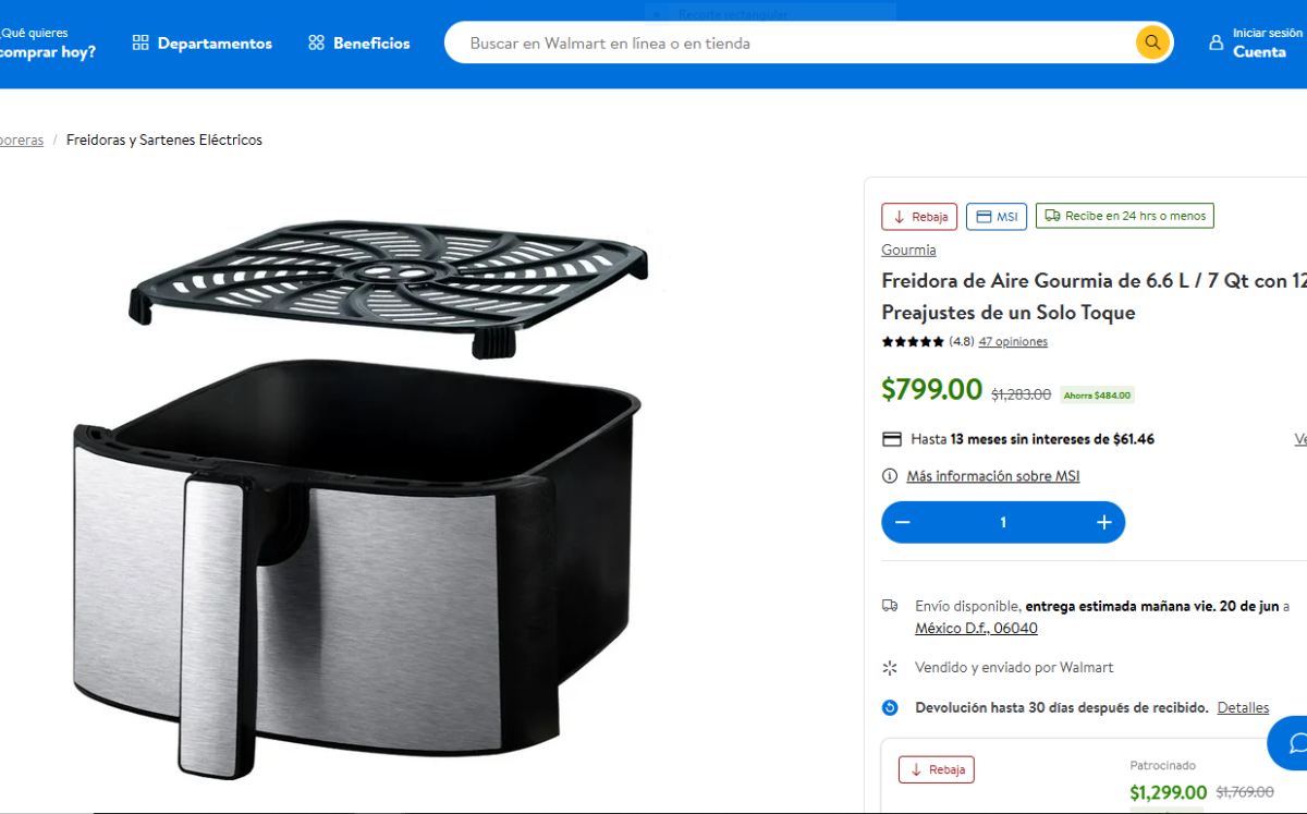 Precio de la freidora de aire en oferta (Foto: Walmart)