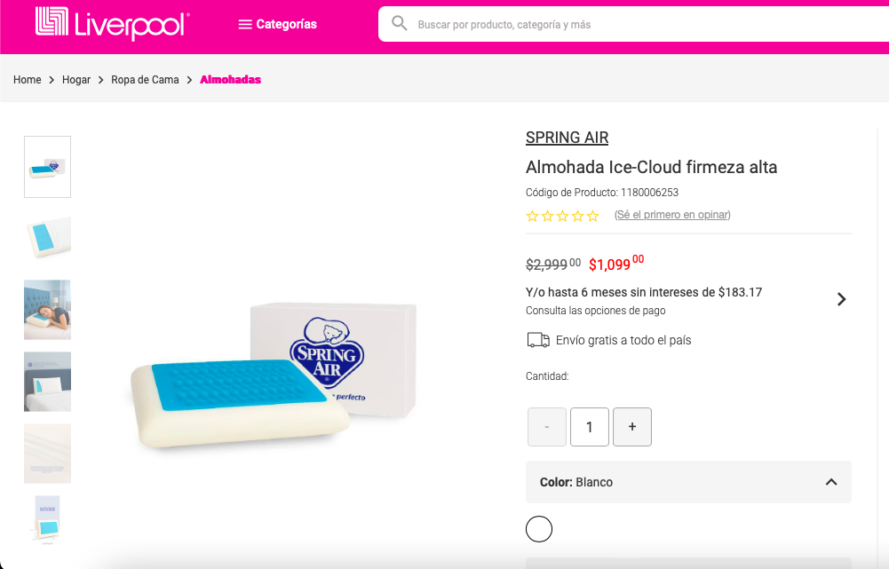 Precio de la almohada firme Spring Air (Liverpool)