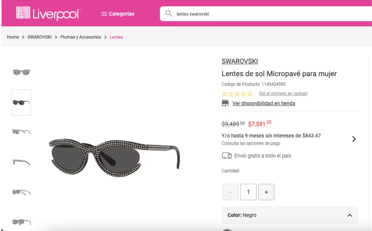 Gafas Swarovski en descuento (Liverpool)