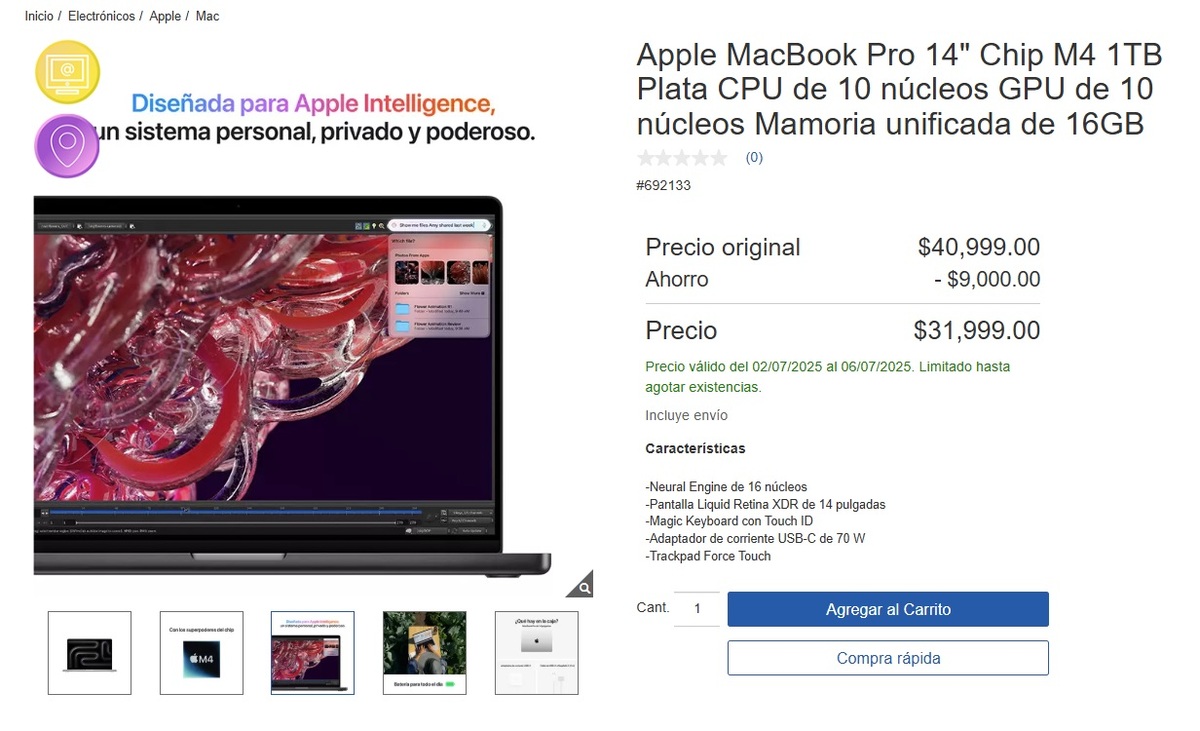 Oferta de la Apple MacBook Pro 14'' Chip M4 en Costco (Foto: Costco)