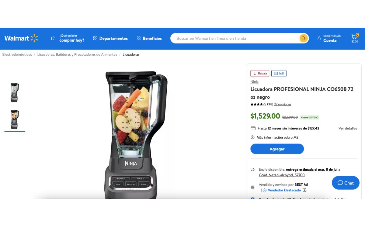 Precio de la Ninja CO650B en descuento (Walmart)