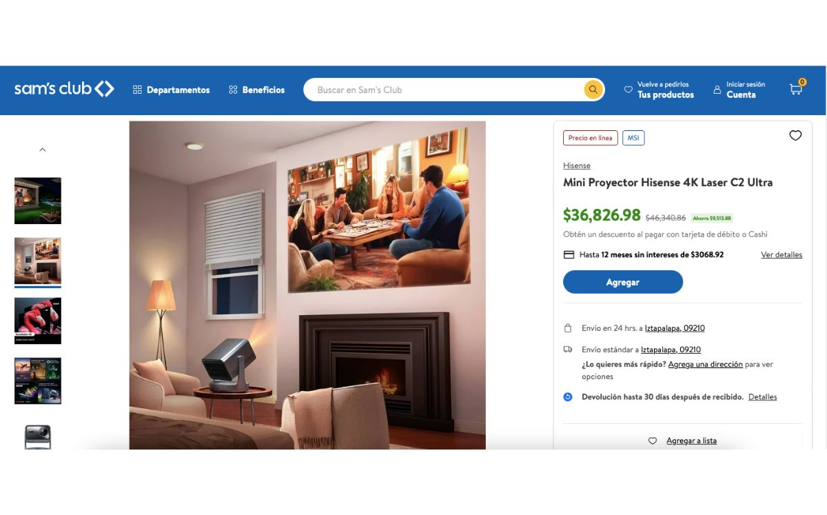 Precio del proyector 4K en descuento (Sam's Club)