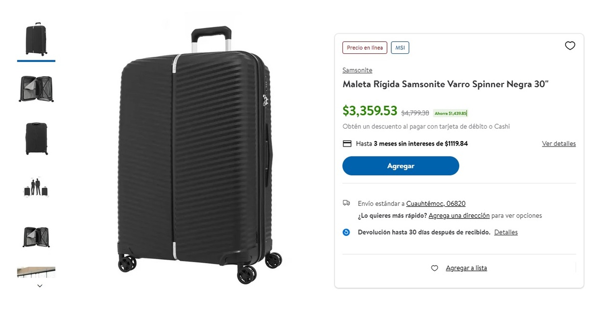 Oferta de maletas Samsonite en Sam’s Club (Foto: Sam's Club)