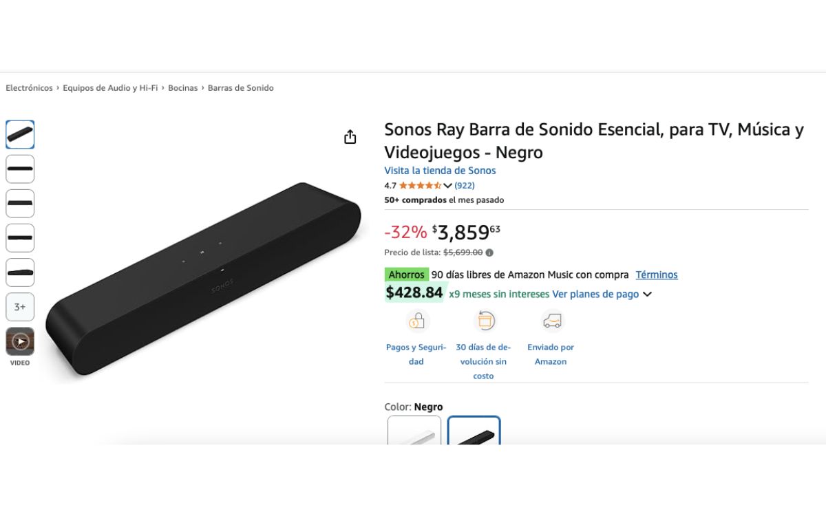 Barra de sonido Sonos Ray en descuento (Amazon)