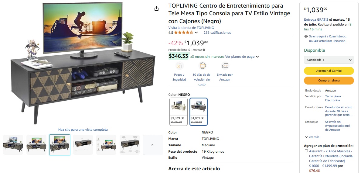 Oferta de mesa para televisión en Amazon (Foto. Amazon)