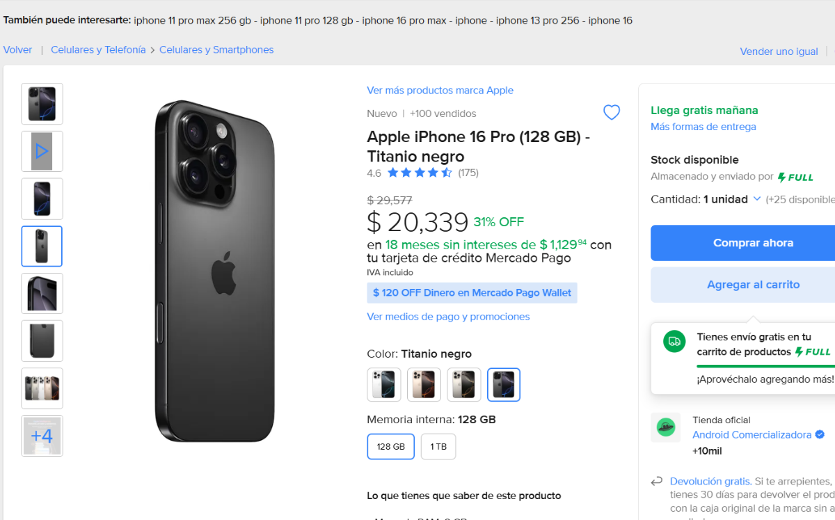 iPhone 16 Pro de oferta en Mercado Libre (Foto: Mercado Libre)