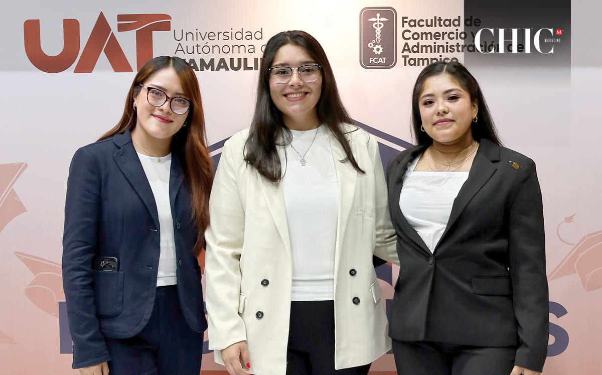 Melisa Ramírez, Yadira Torres y Fátima Iturbide, alumnas de la Facultad de Comercio y Administración de Tampico