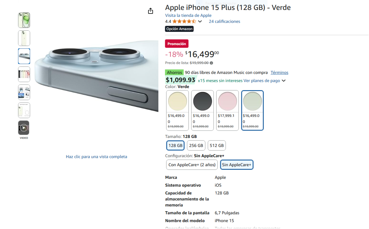iPhone 15 Plus de oferta en Amazon por Prime Day (Foto: Amazon)