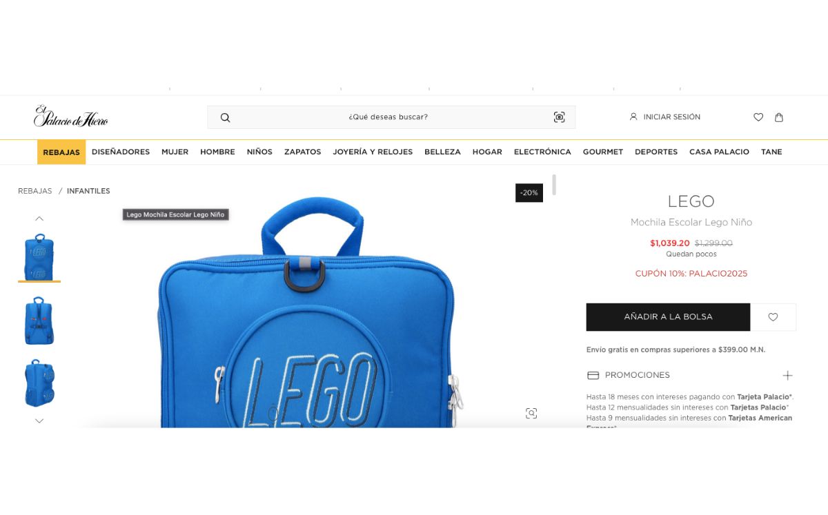 Mochila LEGO en descuento (Palacio de Hierro)