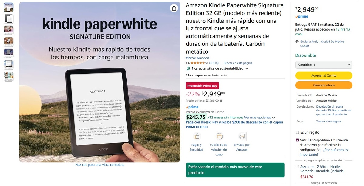 Oferta del Amazon Kindle Paperwhite Signature Edition en Amazon (Foto: Amazon)