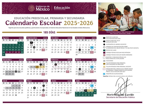 Calendario oficial del ciclo escolar 2025-2026 (Foto: SEP)